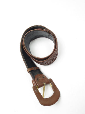Vintage Brown Leather Belt Weave Style S/M - The Harlequin