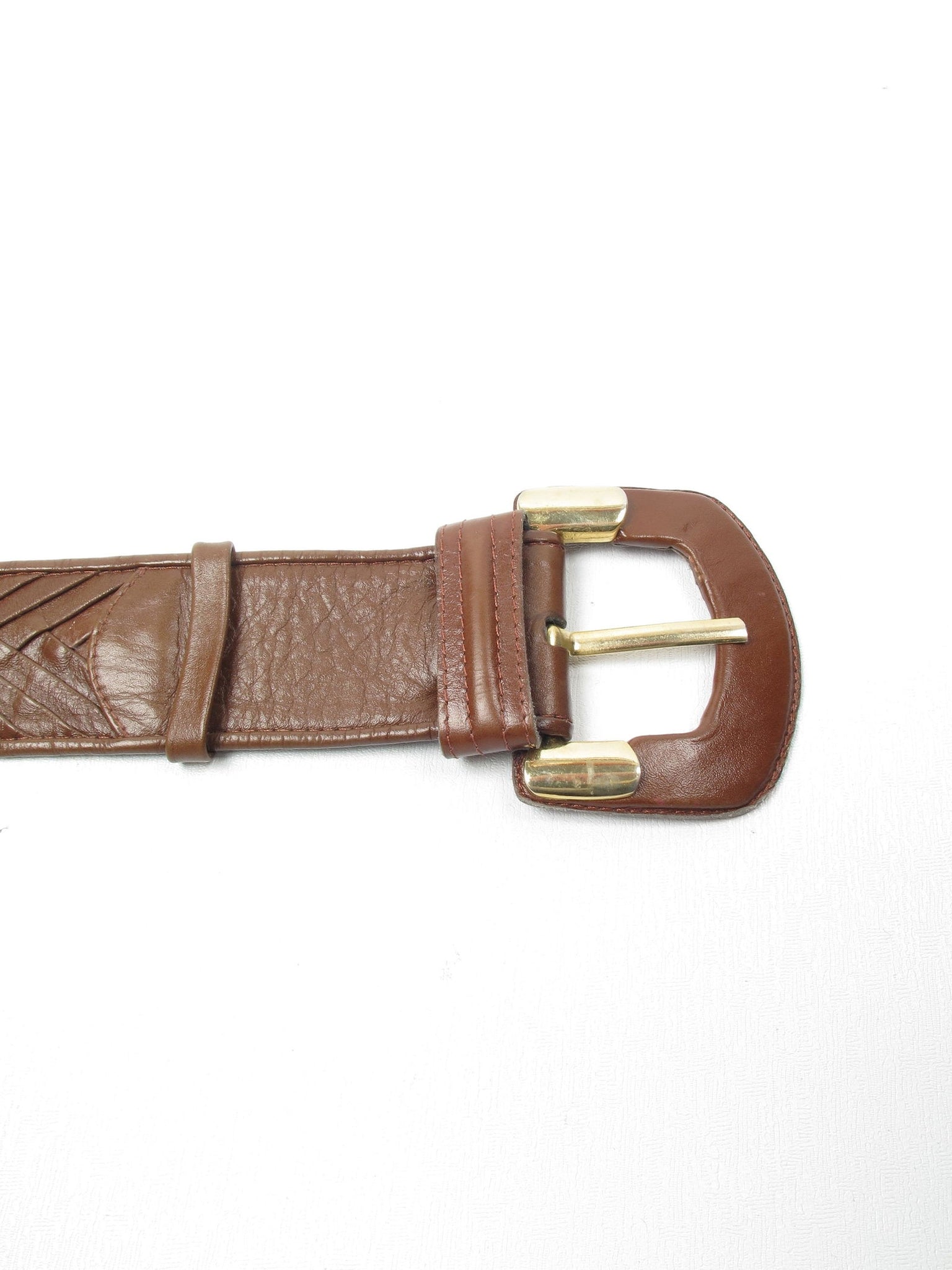 Vintage Brown Leather Belt Weave Style S/M - The Harlequin