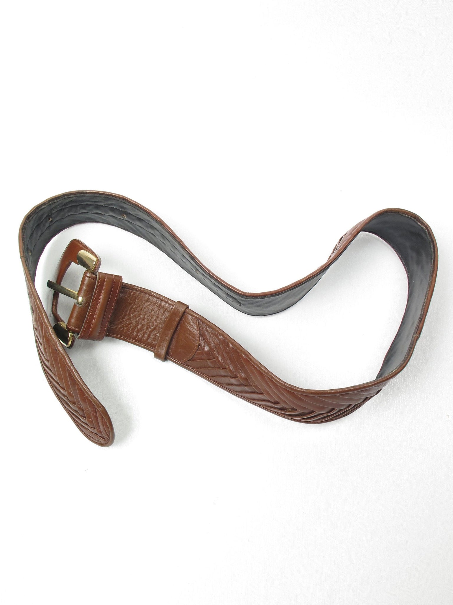 Vintage Brown Leather Belt Weave Style S/M - The Harlequin