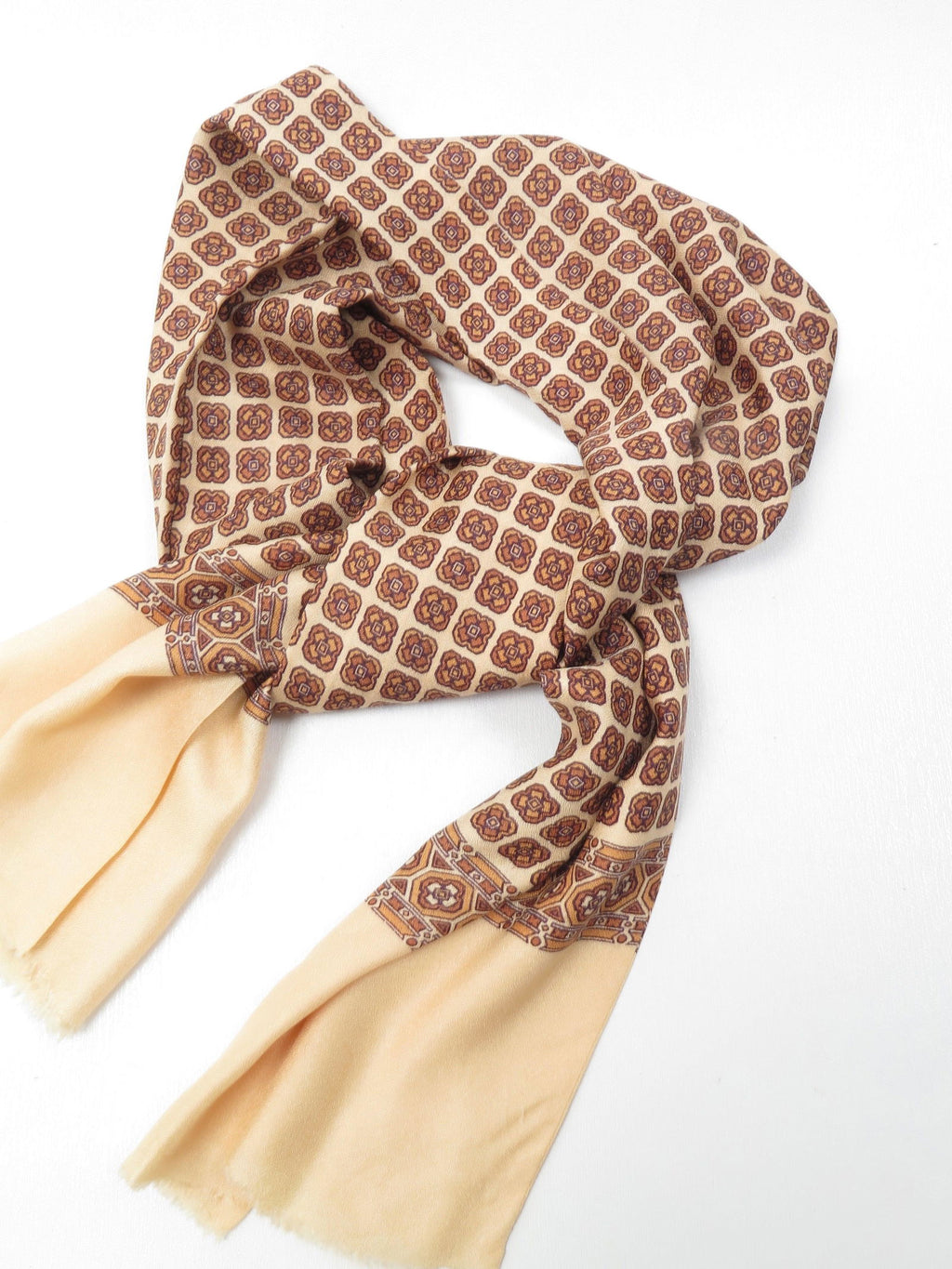 Vintage Buttermilk & Brown Printed Mens Scarf - The Harlequin