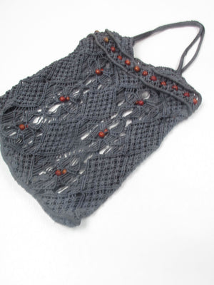 Vintage Charcoal Black Crochet Bag - The Harlequin