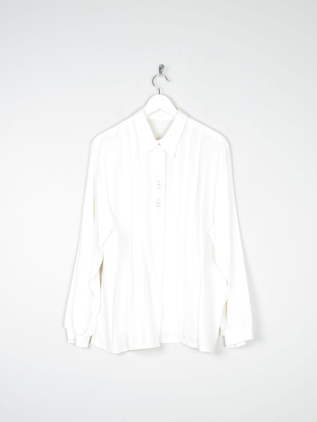 Vintage Cream Blouse With Collar & Rhinestone Detail L/XL - The Harlequin