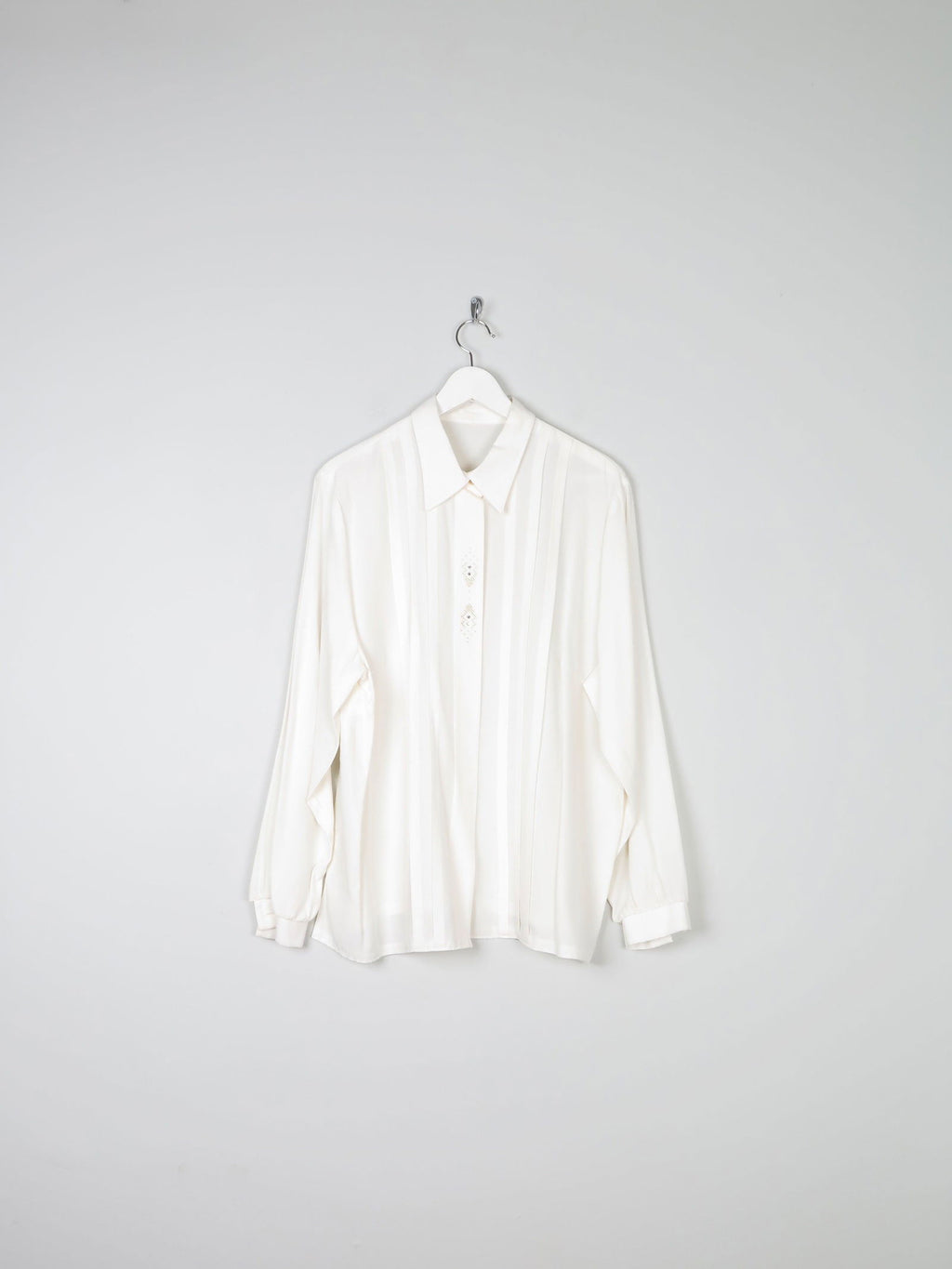 Vintage Cream Blouse With Collar & Rhinestone Detail L/XL - The Harlequin