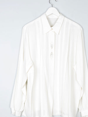 Vintage Cream Blouse With Collar & Rhinestone Detail L/XL - The Harlequin