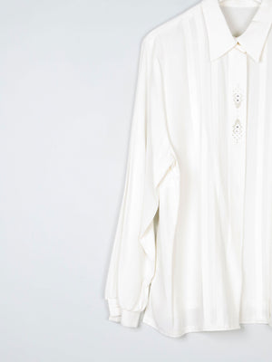 Vintage Cream Blouse With Collar & Rhinestone Detail L/XL - The Harlequin