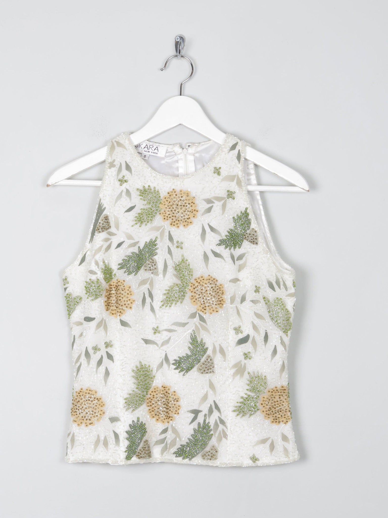 Vintage Cream Floral  Beaded Halter Neck Cropped Top S - The Harlequin