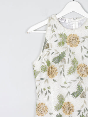 Vintage Cream Floral  Beaded Halter Neck Cropped Top S - The Harlequin