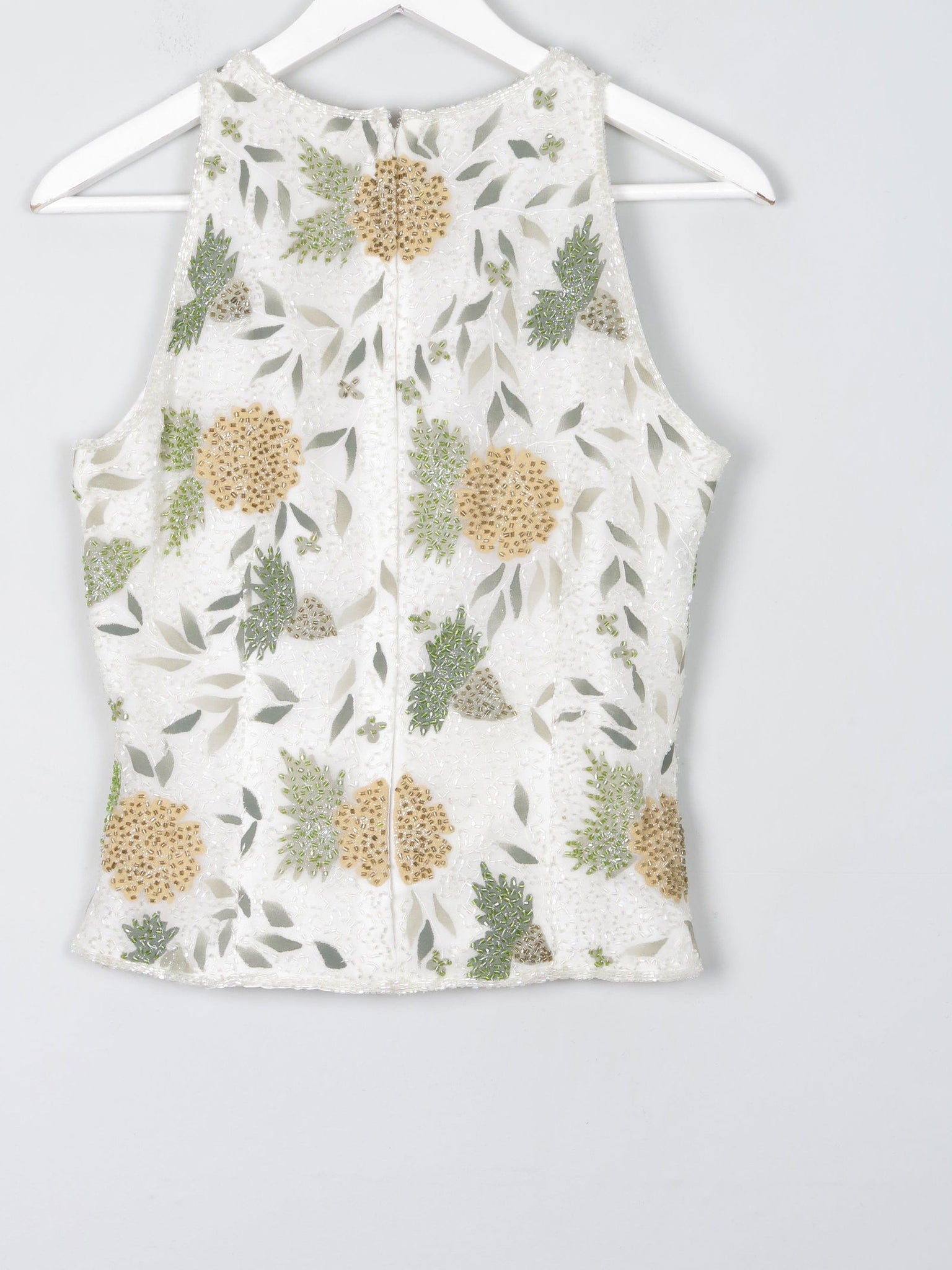 Vintage Cream Floral  Beaded Halter Neck Cropped Top S - The Harlequin