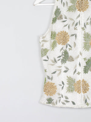 Vintage Cream Floral  Beaded Halter Neck Cropped Top S - The Harlequin