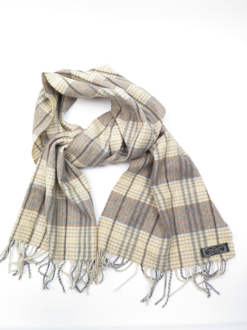 Vintage Cream & Grey Check Tartan Lambswool Scarf - The Harlequin