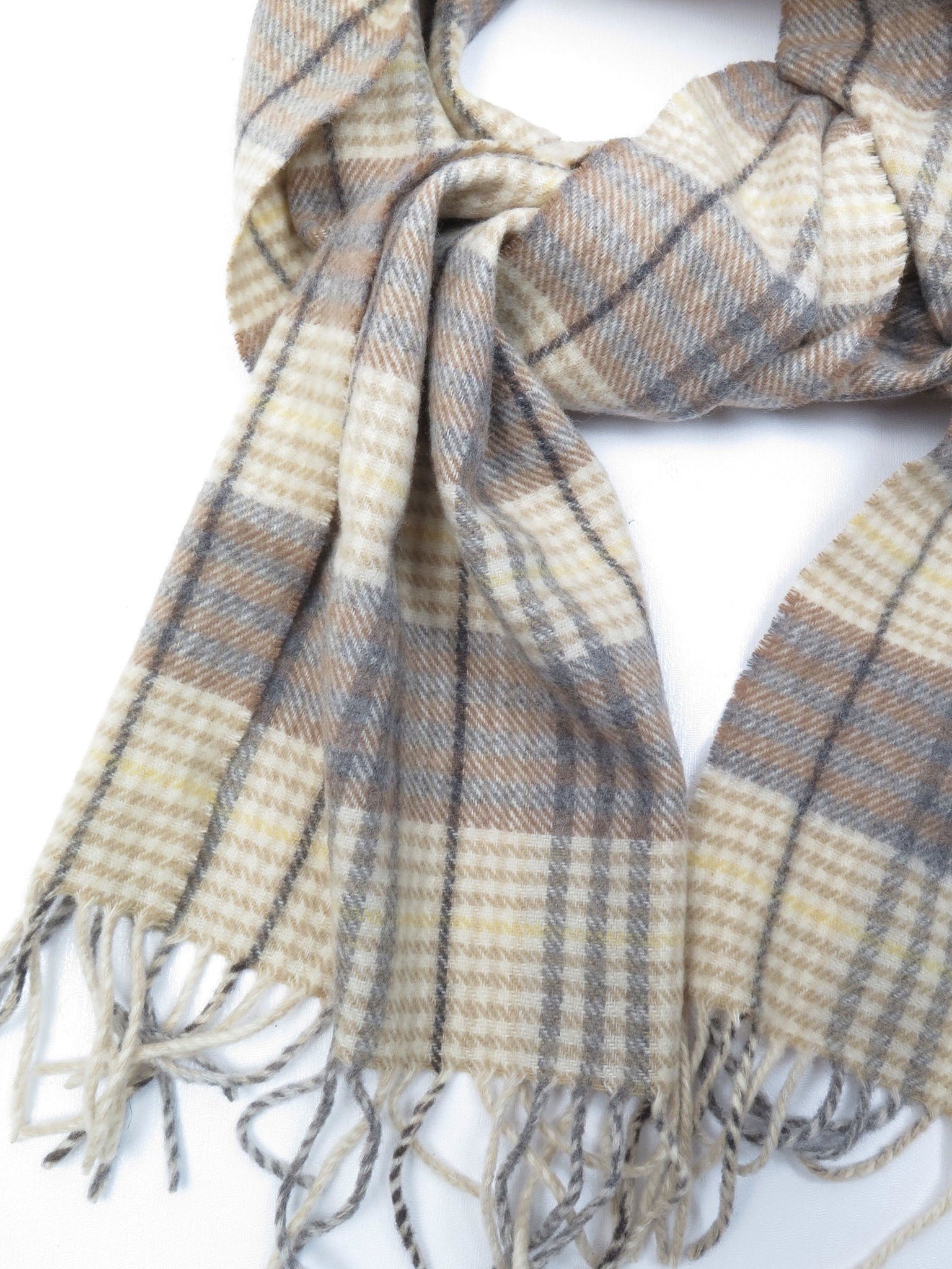Vintage Cream & Grey Check Tartan Lambswool Scarf - The Harlequin