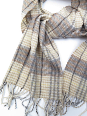Vintage Cream & Grey Check Tartan Lambswool Scarf - The Harlequin