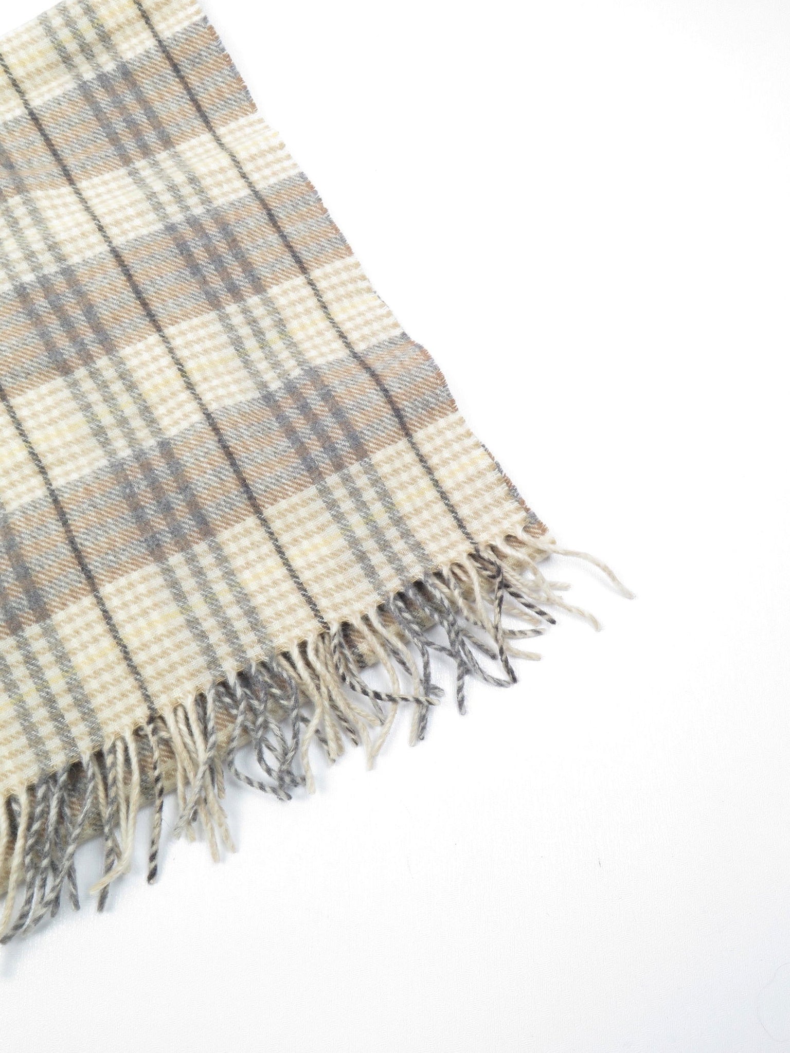 Vintage Cream & Grey Check Tartan Lambswool Scarf - The Harlequin