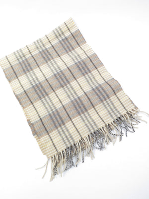 Vintage Cream & Grey Check Tartan Lambswool Scarf - The Harlequin