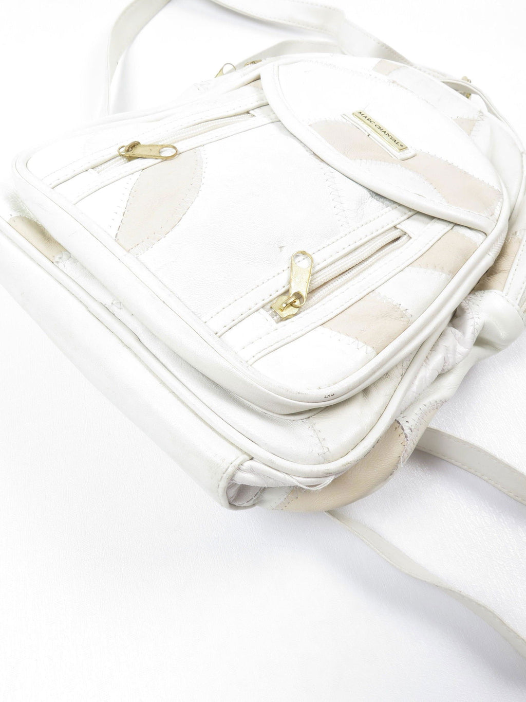 Vintage Cream Leather Patchwork Backpack Bag Unused - The Harlequin