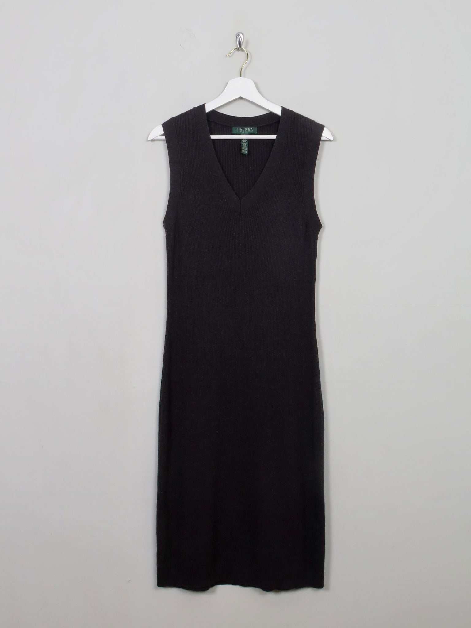 Vintage Dark Grey Ralph Lauren Ribbed Jumper Dress M/L - The Harlequin