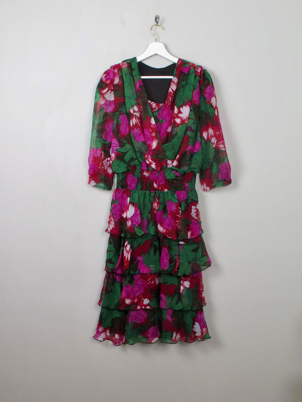 Vintage Floral 80s Tiered Dress L - The Harlequin