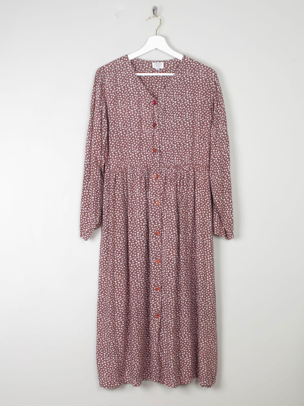 Vintage Floral Prairie Dress Brown & White Button Down S/M - The Harlequin