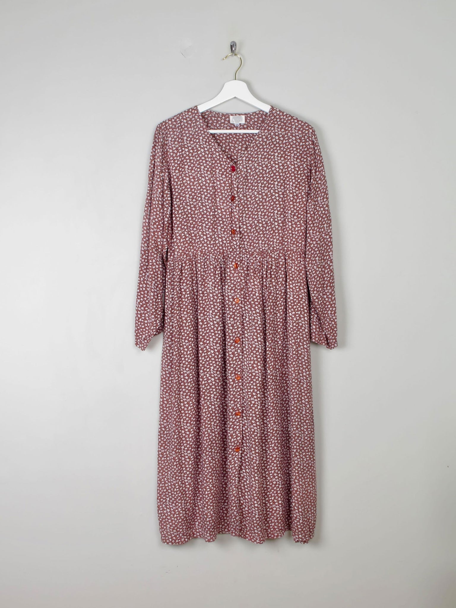 Vintage Floral Prairie Dress Brown & White Button Down S/M - The Harlequin