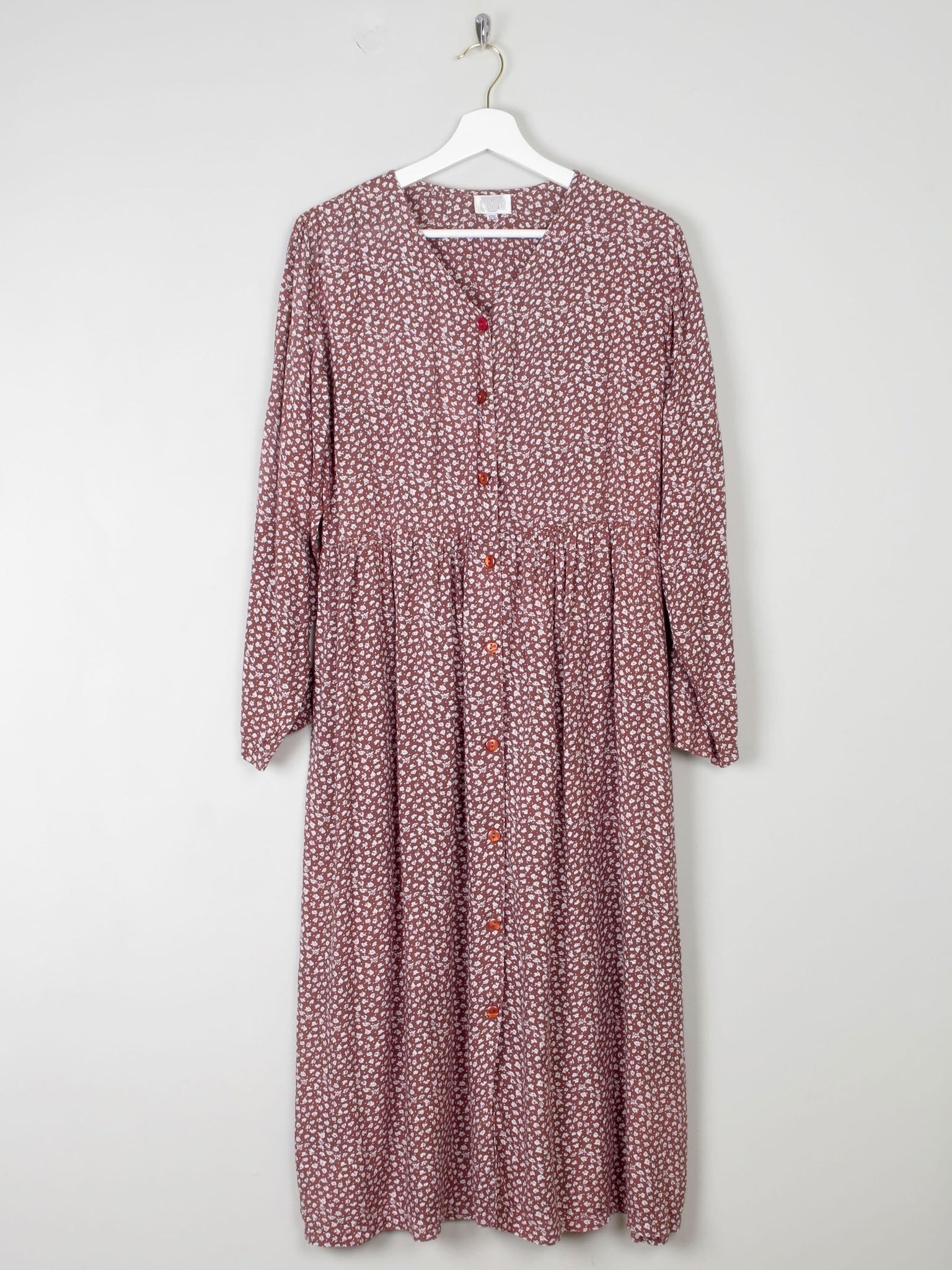Vintage Floral Prairie Dress Brown & White Button Down S/M - The Harlequin