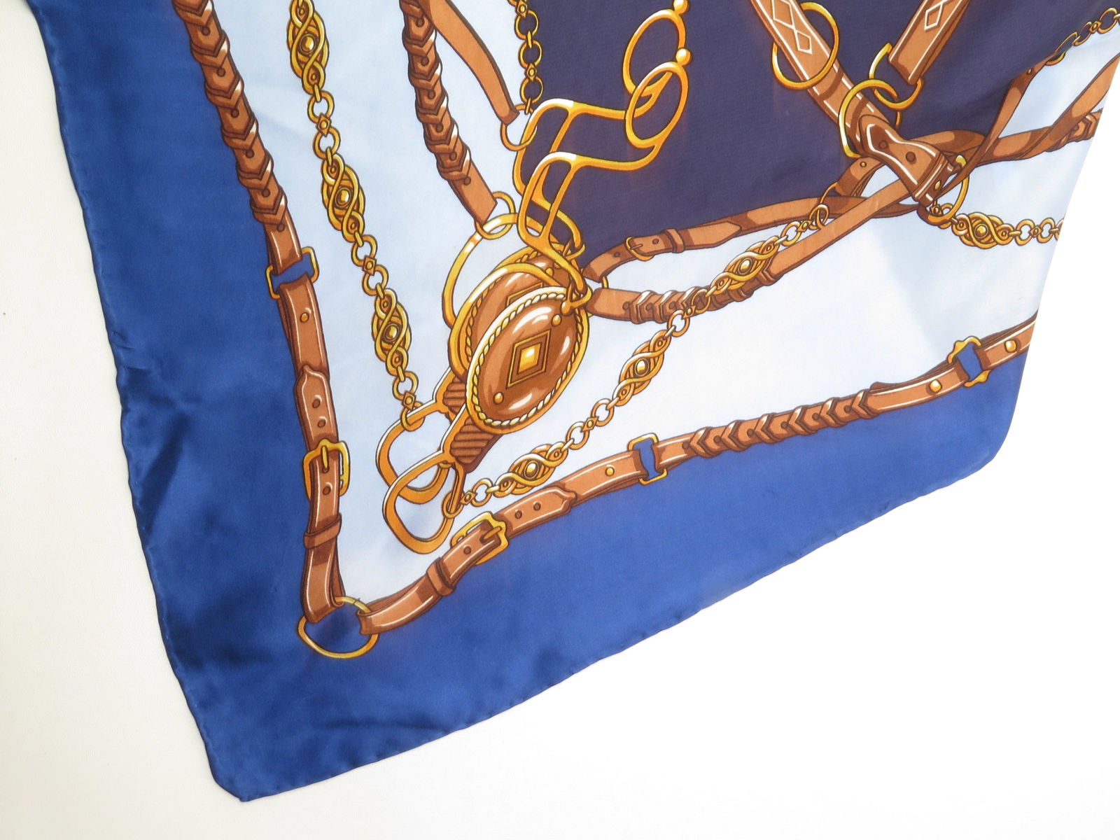 Vintage Gardeur Blue,Navy & Tan Silk Scarf - The Harlequin
