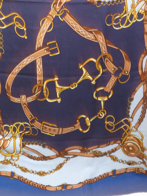 Vintage Gardeur Blue,Navy & Tan Silk Scarf - The Harlequin