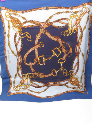 Vintage Gardeur Blue,Navy & Tan Silk Scarf - The Harlequin