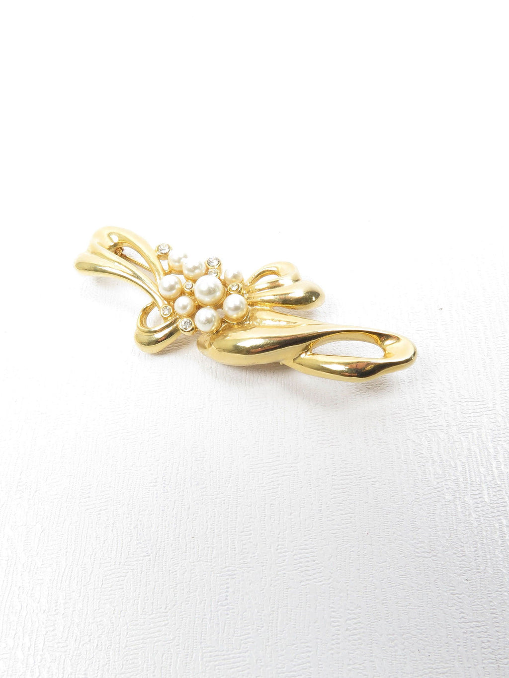 Vintage Gold Metal Diamanté & Pearl Brooch - The Harlequin