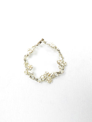 Vintage Gold Metal Enamel Cream Floral Bracelet - The Harlequin