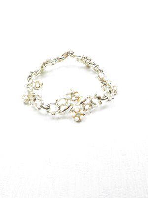 Vintage Gold Metal Enamel Cream Floral Bracelet - The Harlequin