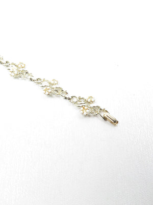 Vintage Gold Metal Enamel Cream Floral Bracelet - The Harlequin