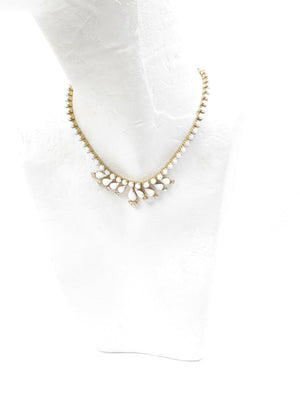 Vintage Gold & White Milk Glass & Diamanté 1960s Necklace - The Harlequin