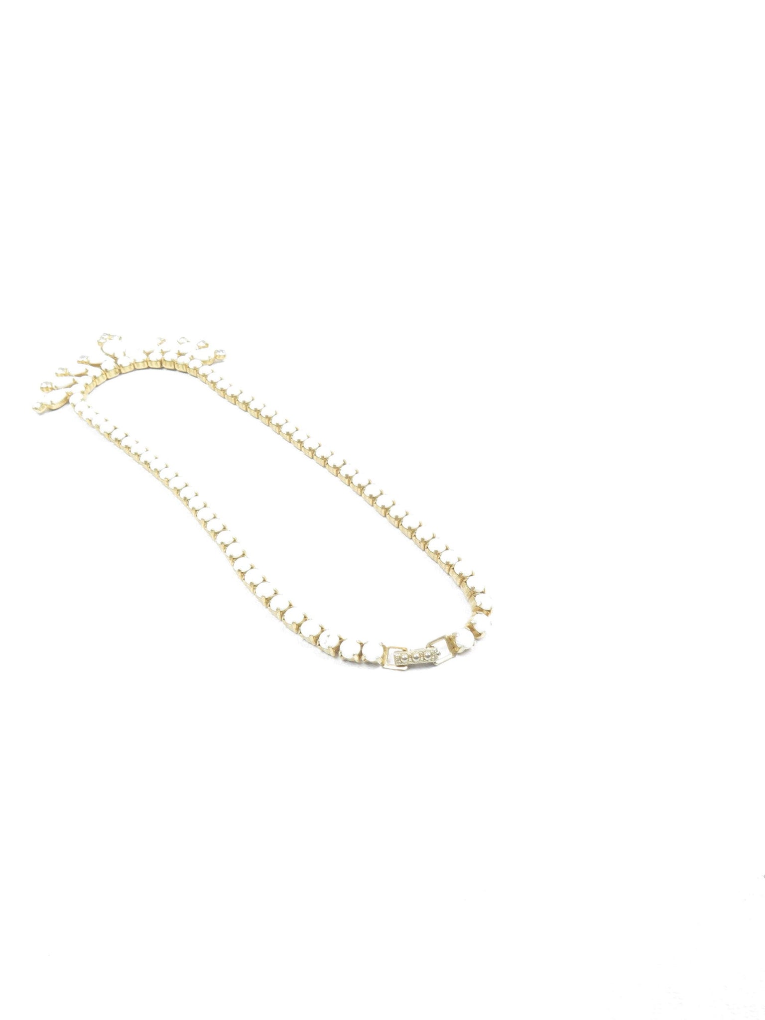 Vintage Gold & White Milk Glass & Diamanté 1960s Necklace - The Harlequin