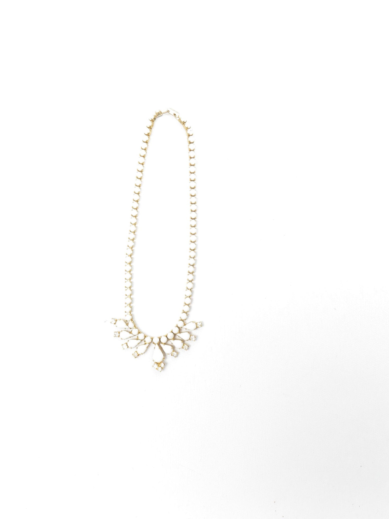 Vintage Gold & White Milk Glass & Diamanté 1960s Necklace - The Harlequin