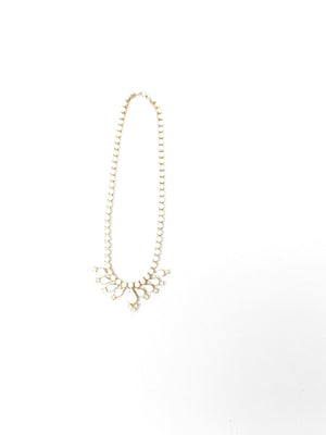 Vintage Gold & White Milk Glass & Diamanté 1960s Necklace - The Harlequin