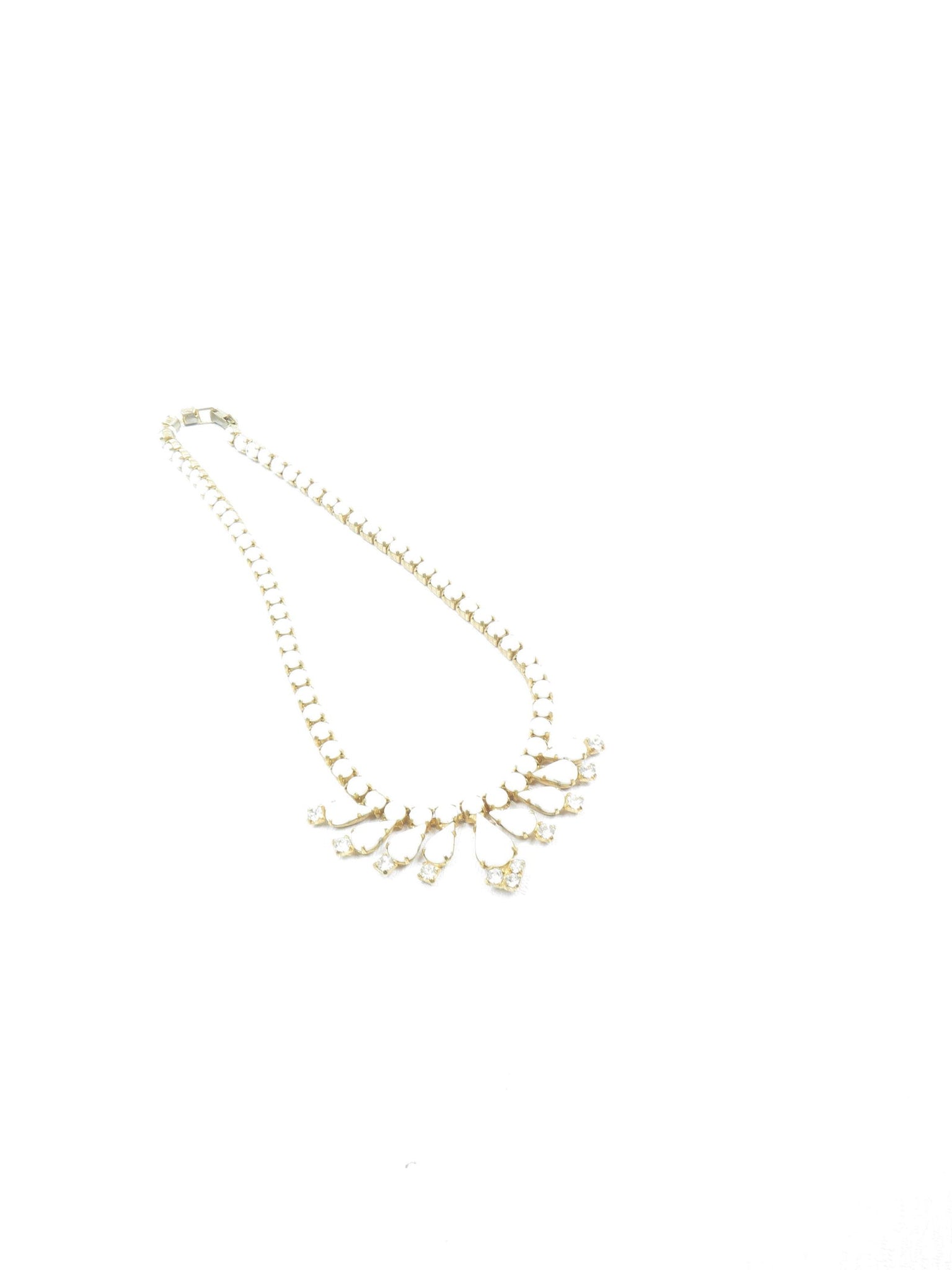 Vintage Gold & White Milk Glass & Diamanté 1960s Necklace - The Harlequin