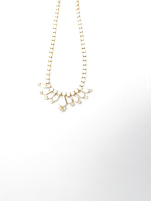 Vintage Gold & White Milk Glass & Diamanté 1960s Necklace - The Harlequin