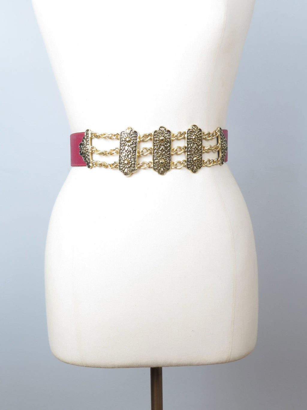 Vintage Gold & Wine Waisted Belt S/M - The Harlequin