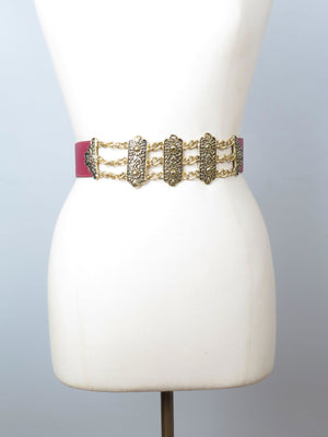 Vintage Gold & Wine Waisted Belt S/M - The Harlequin