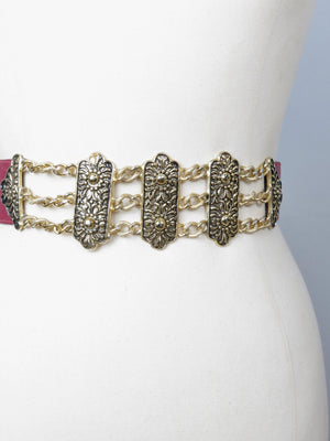 Vintage Gold & Wine Waisted Belt S/M - The Harlequin