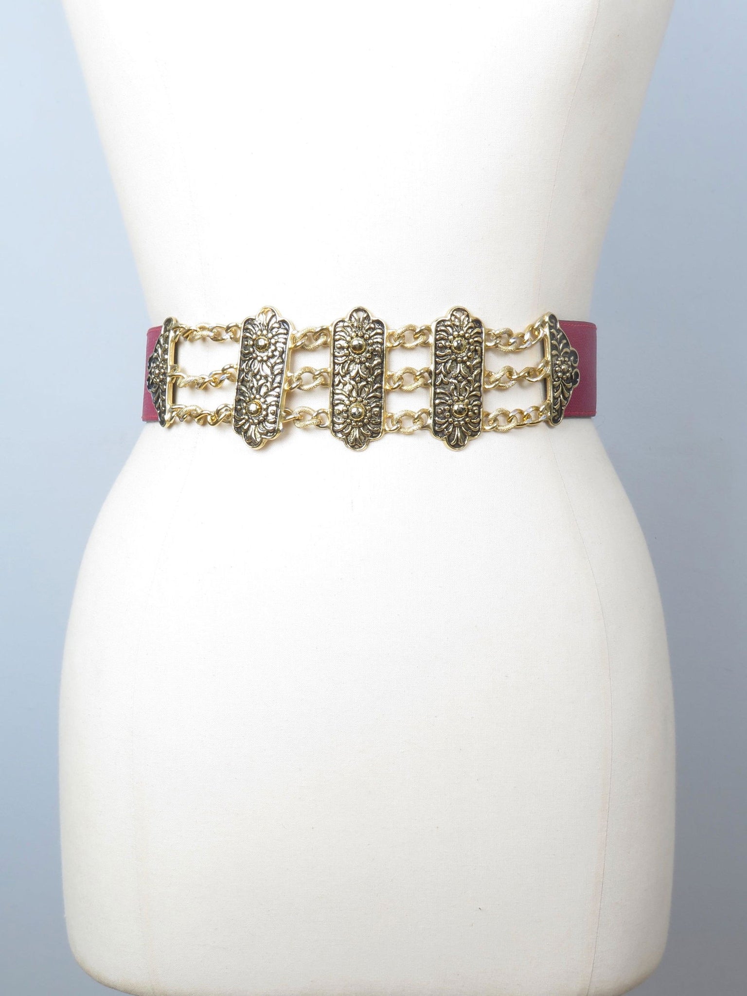 Vintage Gold & Wine Waisted Belt S/M - The Harlequin