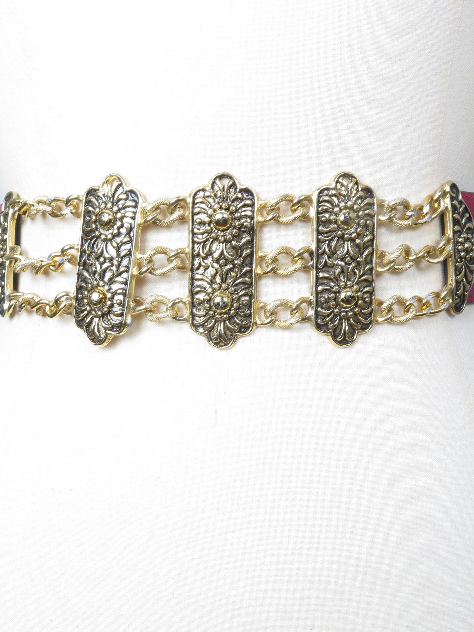 Vintage Gold & Wine Waisted Belt S/M - The Harlequin