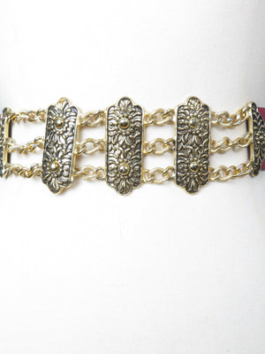 Vintage Gold & Wine Waisted Belt S/M - The Harlequin