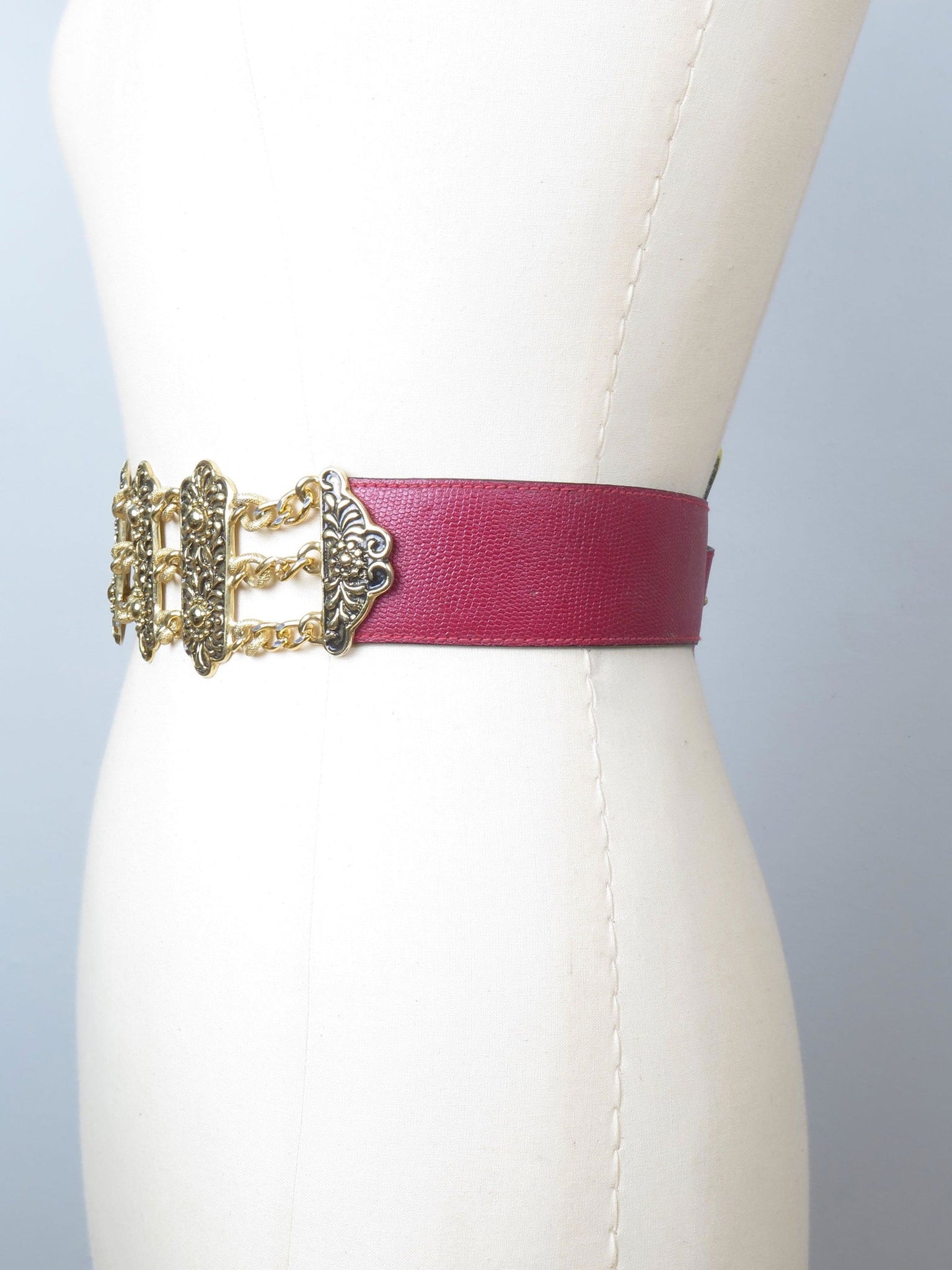 Vintage Gold & Wine Waisted Belt S/M - The Harlequin