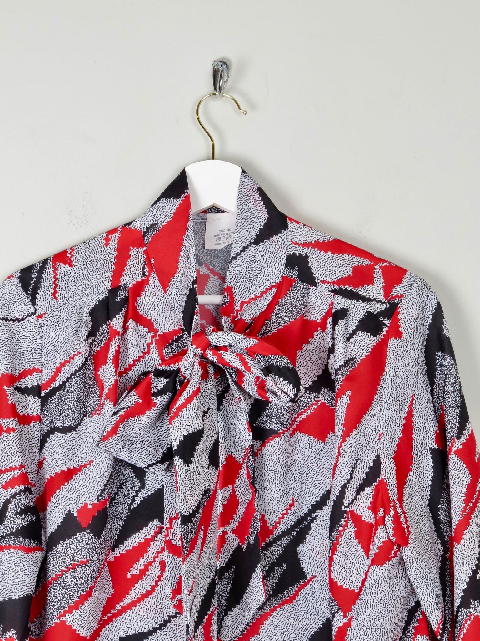 Vintage Graphic Print Tie Neck Blouse M - The Harlequin