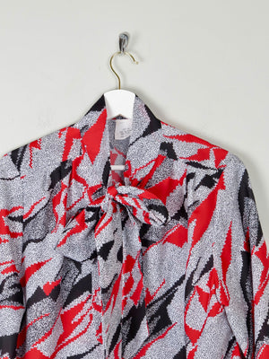 Vintage Graphic Print Tie Neck Blouse M - The Harlequin