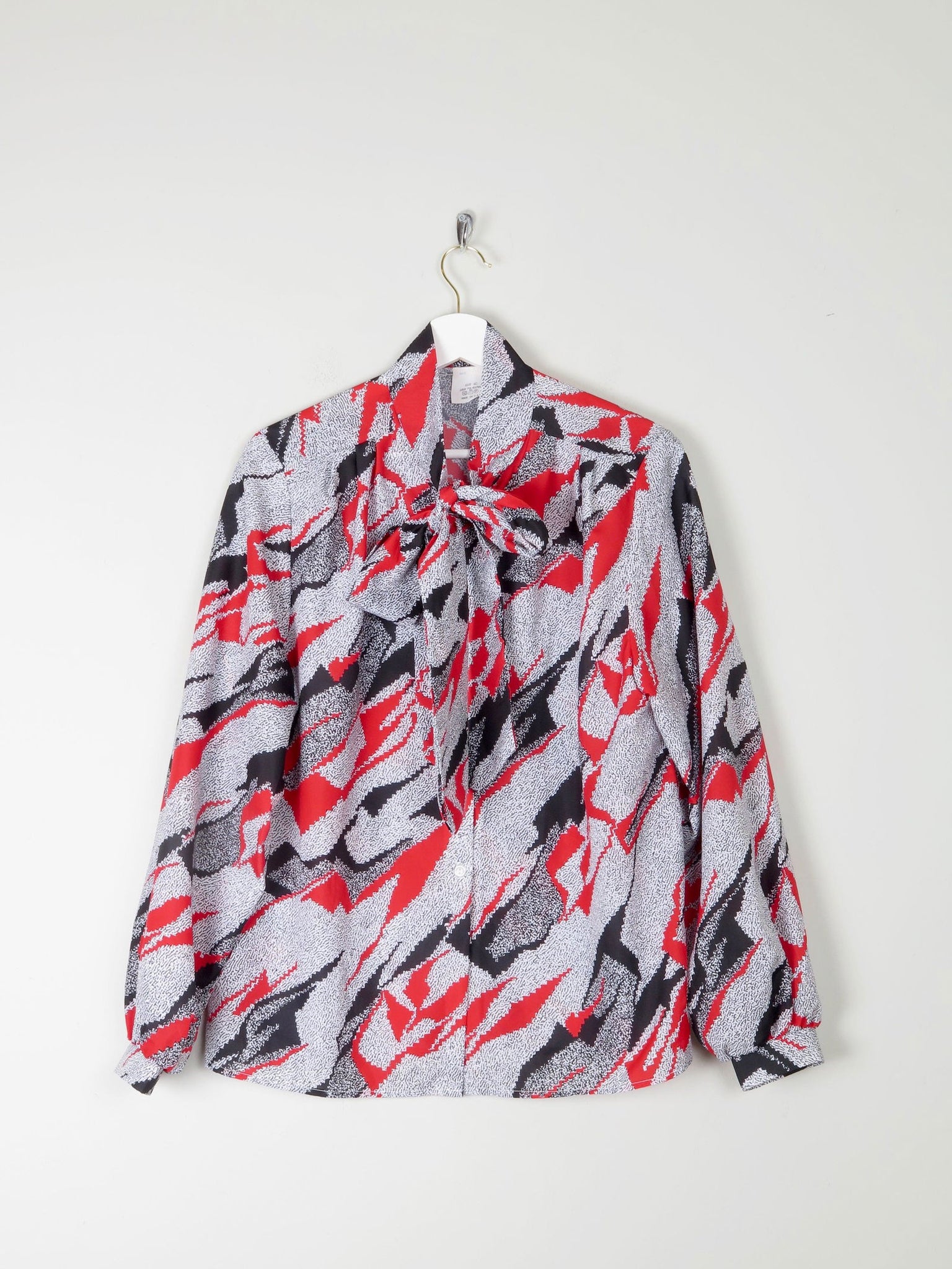 Vintage Graphic Print Tie Neck Blouse M - The Harlequin