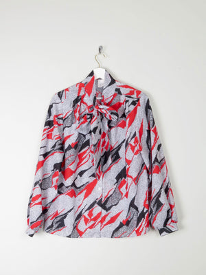 Vintage Graphic Print Tie Neck Blouse M - The Harlequin