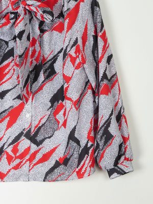 Vintage Graphic Print Tie Neck Blouse M - The Harlequin