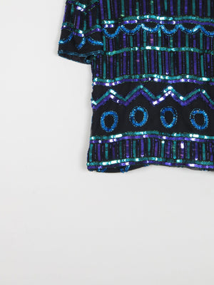 Vintage Green & Blue Sequin & Silk Short Sleeve Top S - The Harlequin